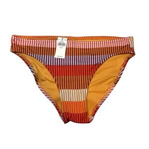 Aerie Striped Jacquard Bikini Bottom XS Cinnabar Red Orange Swim NWT